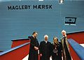 Nel 1990, al varo della Magleby Mærsk, con la signora Anne Marie Wessel, moglie dell'allora Primo Ministro danese Poul Schlüter, madrina della nave.