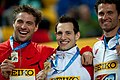 The winners in the pole vault (from left) Björn Otto, Renaud Lavillenie and Brad Walker.