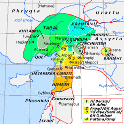 Tabal among the Neo-Hittite states. Tuwana was one of the constituent states of Tabal.