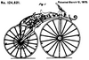 A line drawing of a spoked wheel velocipede with a steam engine