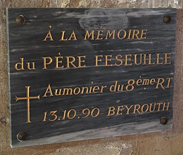 Plaque en mémoire du père Feseuille.