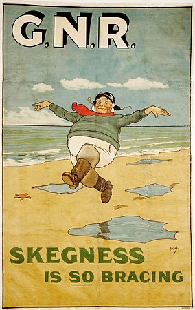 "Skegness is SO Bracing", or "The Jolly Fisherman" is a poster by John Hassall in 1908 that proved to be one of the most famous holiday advertisements to ever exist. I really should restore this one sometime.