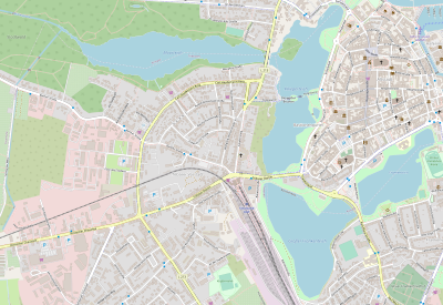 OSM-Karte mit den drei Stadtteichen in Stralsund