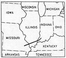 Black-and-white chart showing a bold line crossing three states.