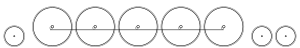 Diagram of one small leading wheel, five large driving wheels joined together with a coupling rod, and two small trailing wheels
