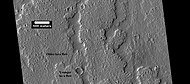 Close-up of lava flow with labels, as seen by HiRISE under HiWish program. Note: this is an enlargement of the previous image of lava flows.