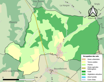 Carte en couleurs présentant l'occupation des sols.