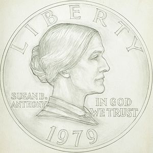 Proposed design for the Susan B. Anthony dollar, by Frank Gasparro