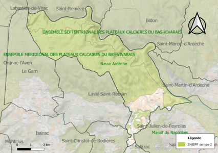 Carte des ZNIEFF de type 2 sur la commune.