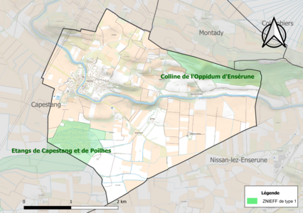 Carte des ZNIEFF de type 1 sur la commune.