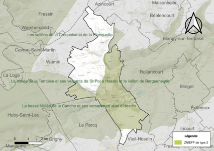 Carte des ZNIEFF de type 2 sur la commune.