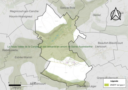 Carte de la ZNIEFF de type 2 sur la commune.