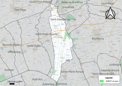 Carte de la ZNIEFF de type 1 sur la commune.