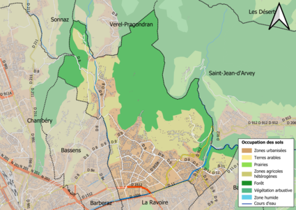 Carte en couleurs présentant l'occupation des sols.