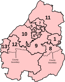 Numbered map of the parliamentary constituencies of Avon created by the 2023 boundary review and first used at the 2024 UK general election.