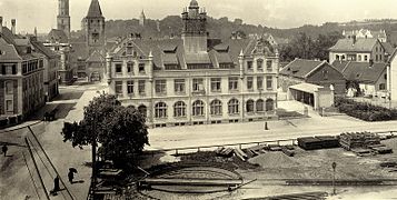 Drehscheibe am Bahnhof Biberach (Riß) um 1904 (vor der Post)