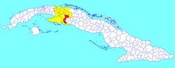 Calimete municipality (red) within Matanzas Province (yellow) and Cuba