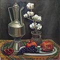 Oriental still life with a cotton branch. 60x60, 2020.