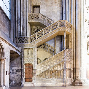 15th-century stairway to the medieval library, in the northwest corner of the transept