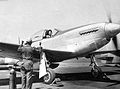 Florene Watson shown preparing a P-51D-5NA for a ferry flight from a factory at Inglewood, California