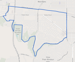 Map of the Baldwin Hills/Crenshaw neighborhood of Los Angeles, as delineated by the Los Angeles Times