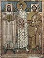 Mosaic of St Demetrius between the eparch and the bishop (7th)