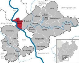 Läget för staden Niederkassel i Rhein-Sieg-Kreis