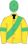 YELLOW, Emerald Green sash, Emerald Green sleeves, Emerald Green cap