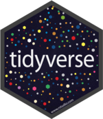 Hexagon shaped logo with the word tidyverse in the middle