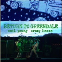 A photograph of Young and Crazy Horse onstage tinted green with the album title in blue above them