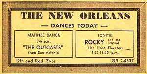 Ticket for an Outcasts show w/ 13th Floor Elevators