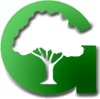 A green capital letter "G" with a cutout image of a tree inside.