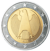 German Eagle on back of German 2 euro coin