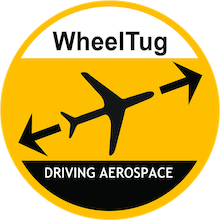 wheel tug logo showing a plane and the caption "driving aerospace"