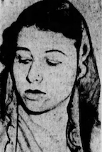 A newspaper photo of a woman with dark hair, looking downward and to her right.