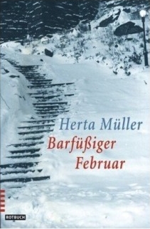 Front cover of book showing log staircase climbing a snowy hill.