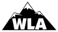 a black snow capped mountain range illustration with the letters WLA in each mountain