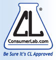 The phrase "ConsumerLab.com: Be Sure It's CL Approved" in a black and blue font, ConsumerLab.com's current corporate logo.