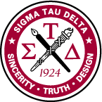 a crossed torch and pen with the Greek letters Sigma, Tau, and Delta surrounding the two and a golden star below them. The motto "Sincerity, Truth, Design" and the founding year (1924) are embossed on the circle that surrounds the crossed torch and pen.