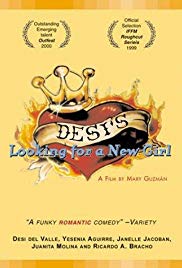 film poster; upon a yellow background, a large red illustrated heart has a sash across it with the word "Desi's" and a crown atop it.