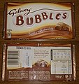 Front and back of the wrapper of a large Galaxy Bubbles bar.