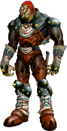 Artwork of Ganondorf in his humanoid form. He has red hair, olive skin, and is clad in armor.