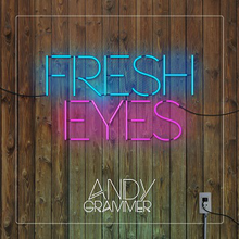 The cover consists of a wooden wall that shows the song title as a neon sign: "Fresh" colored in blue and "Eyes" colored in magenta, respectively. The artist's name appears below the title, colored in white.