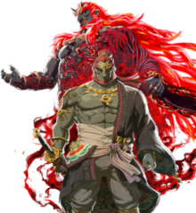 Artwork of Ganondorf in Tears of the Kingdom depicting his Gerudo form and his Demon King form