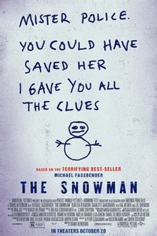 In child-like handwriting is scribed "MISTER POLICE YOU COULD HAVE SAVED HER I GAVE YOU ALL THE CLUES" above a doodle of a snowman.