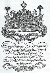 Rococo engraved tradecard of Percy Webster, clockmaker from London, c.1760, engraving, unknown location