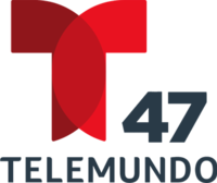 The Telemundo network logo, a T with two circular overlapping components. To the right and under the T, the number 47. Beneath it, in a sans serif, the word Telemundo.