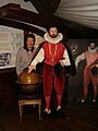 The completed Francis Drake Costume with Linda Bainbridge, a member of the Costume Group