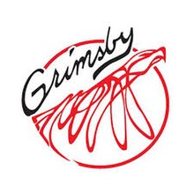 A red line art eagle with the word "Grimsby" at the top