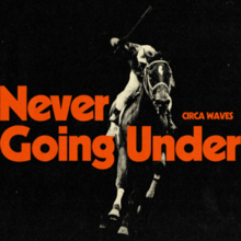A black-and-white photograph of a jockey with his crop raised riding a horse, with the album title and artist name in orange superimposed